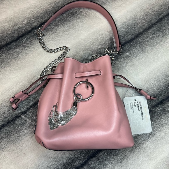 { Jimmy Choo } Callie Drawstring S/Blush Crossbody Purse Handbag - Picture 3 of 11